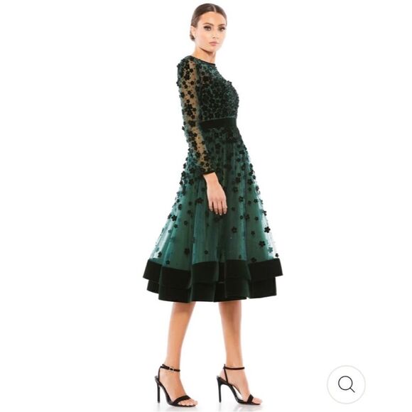 Mac Duggal Velvet floral cocktail dress size 12 emerald green  NWT style 67007 - Picture 1 of 8